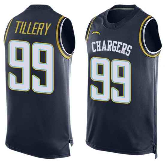 Chargers 99 Jerry Tillery Navy Blue Team Color Men Stitched Football Limited Tank Top Jersey